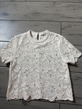 Abercrombie and Fitch Crochet Floral Lace Short-Sleeve Top - Cream